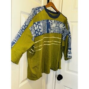 We The Free Happiness In Bloom Tee Green Boxy Oversized 3/4 Sleeve SMALL